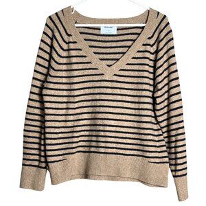 Old Navy V-neck Sweater Tan Black Stripe So Soft Vee Basic Casual Preppy Women S